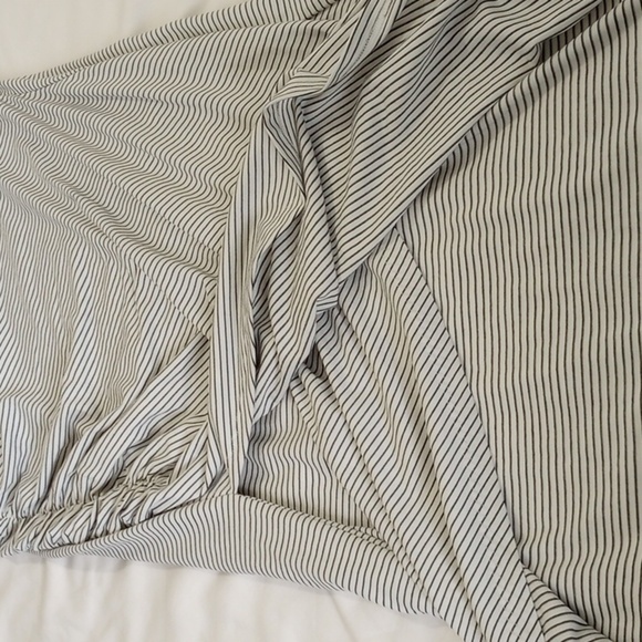 Gibson Latimer Womens Midi Dress Sz L Black & White Striped Scoop Neck Ruched - Picture 10 of 10